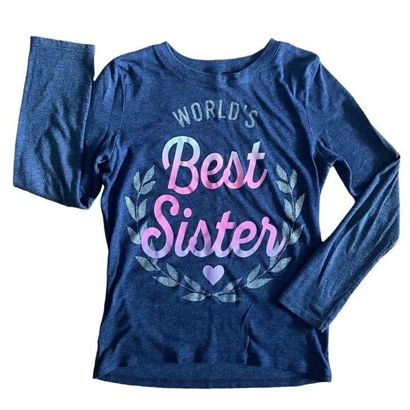 The Children’s Place Girl’s WORLD’S BEST SISTER Long Sleeve Graphic Tee Size 7/8 - Picture 1 of 9